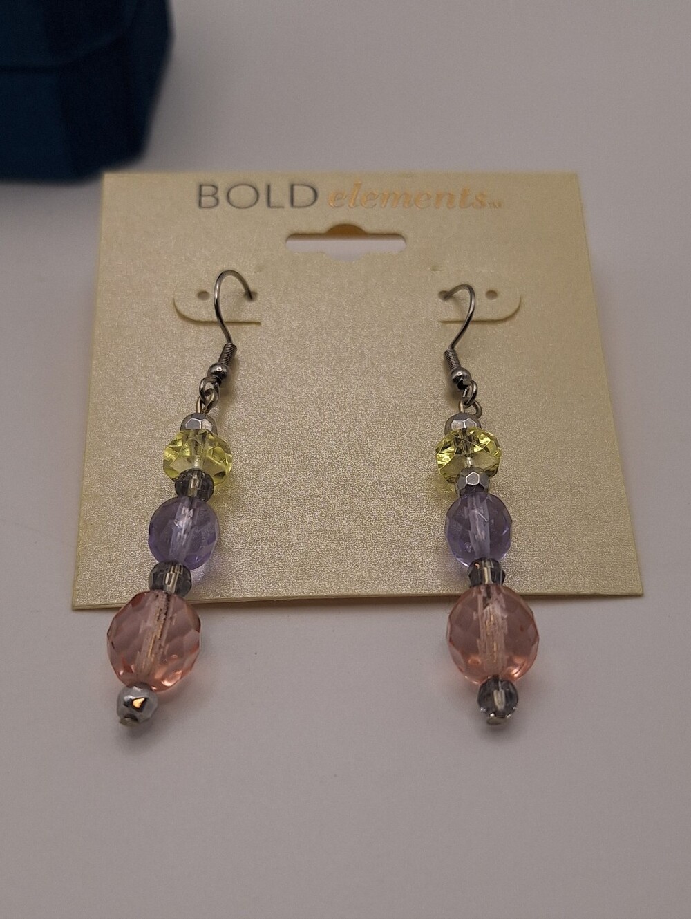 Bold Elements Pastel Crystal Drop Earrings - Pink, Purple & Yellow